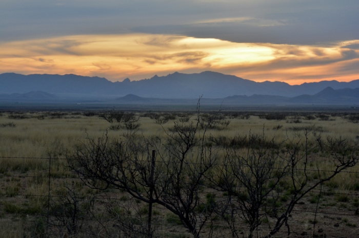 sunset over the Dragoon Mountains